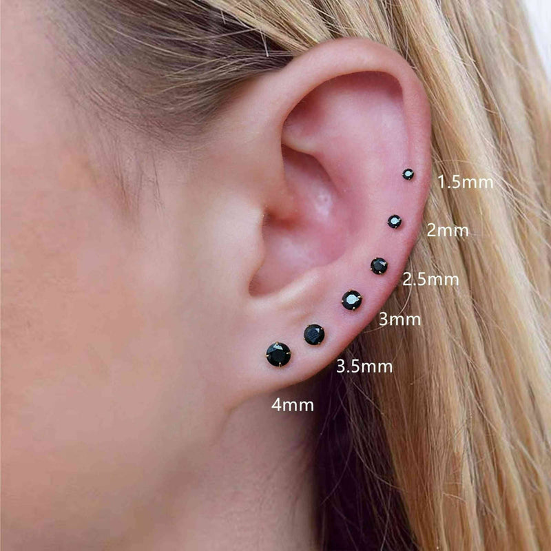 Black Zarqon Chandi Screw Back Stud Earrings – Hypoallergenic, Skin-Friendly, 2mm–6mm, Premium Quality for Sensitive Skin & Baby Girls