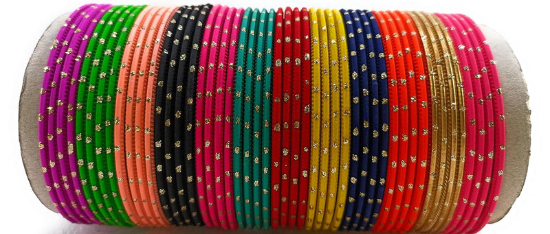 Multicolor Metal Doted Bangle Set for Girls (24pcs)