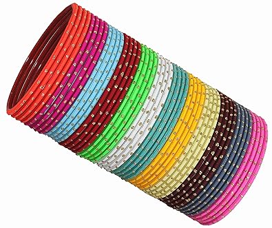 Multicolor Metal Doted Bangle Set for Girls (24pcs)