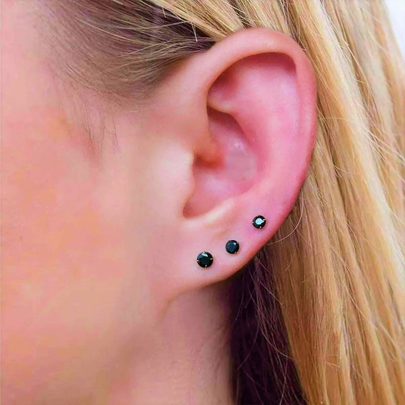 BLACK 3Pairs 100% Chandi Ear Studs/Tops Set