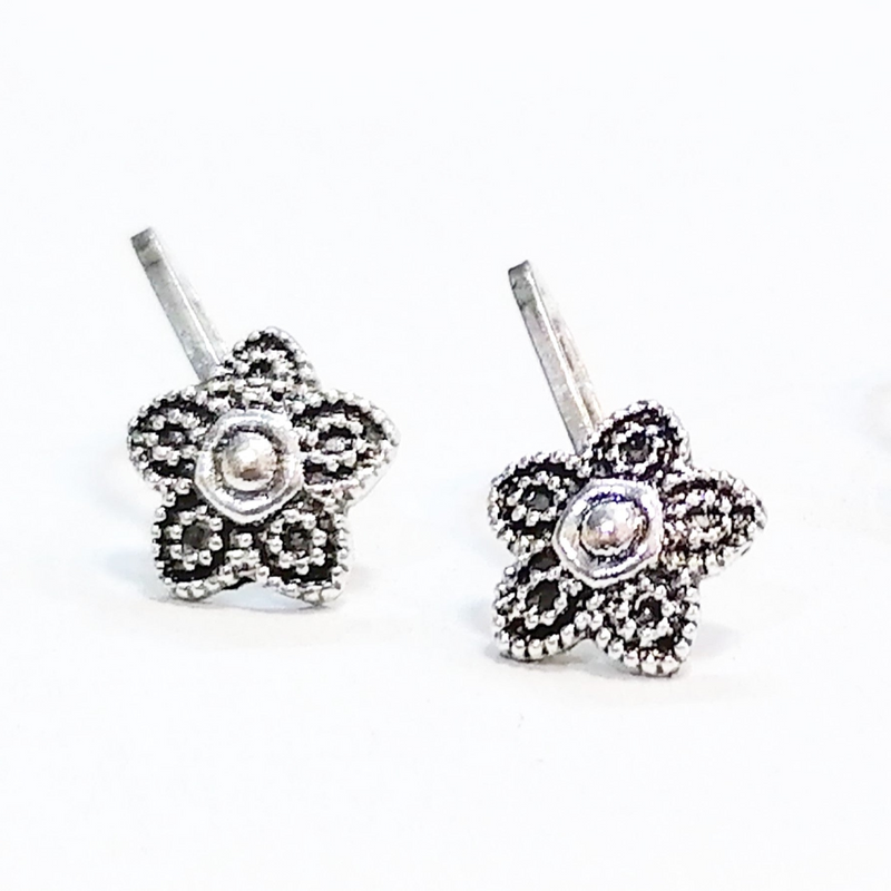 Oxidize Flower  NoseClip for Girls - Silver (1Pc)