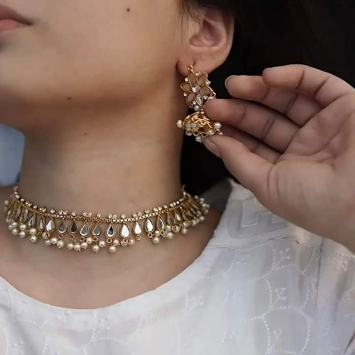 Kundan Sheesha Jhumka And Choker Set