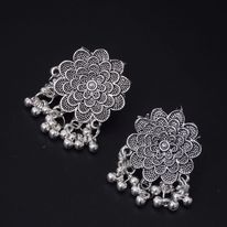 Afghani Flower Chokar and Earrings Set - Silver