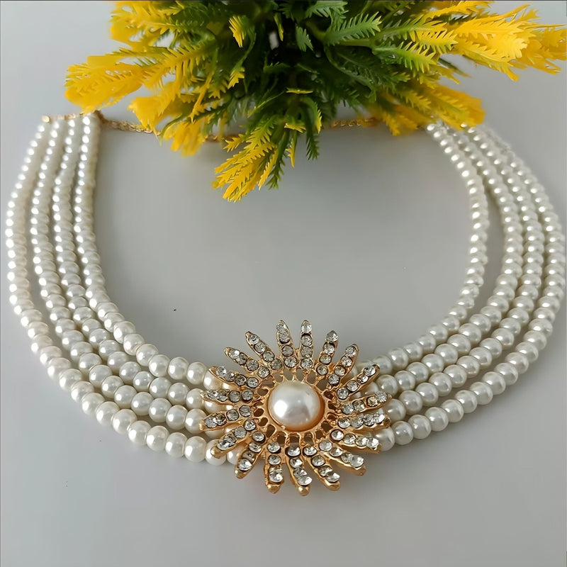 Flower 4 Layered Chokar Set - Pearl White