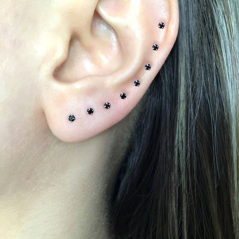 Mini Size BLACK 3Pairs 100% Chandi Ear Studs/Tops Set