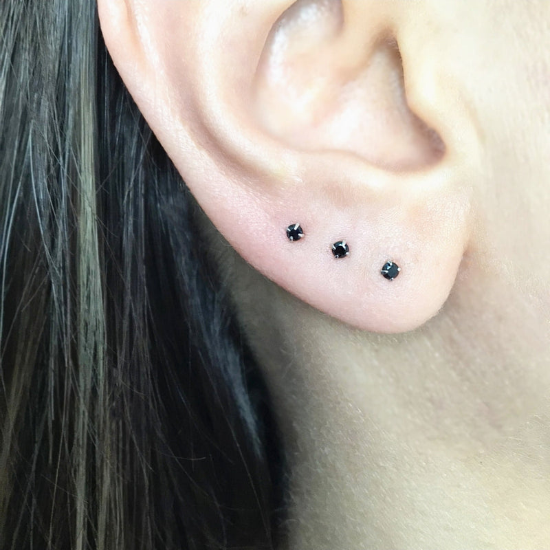 Mini Size BLACK 3Pairs 100% Chandi Ear Studs/Tops Set