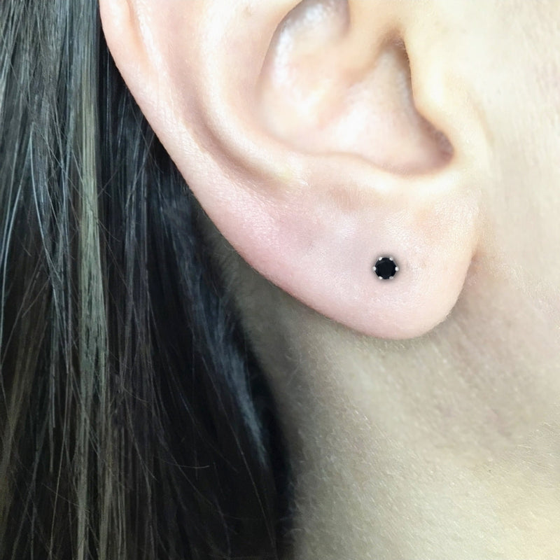 Mini Size BLACK 3Pairs 100% Chandi Ear Studs/Tops Set