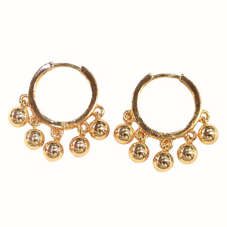 Hanging Ball Hoop Earrings (Gold Plated)