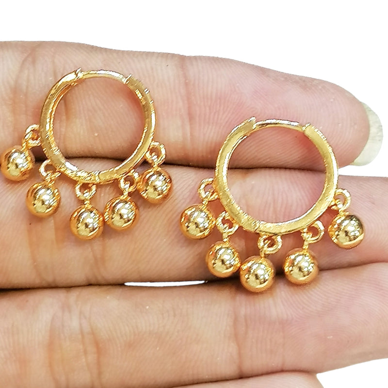 Hanging Ball Hoop Earrings (Gold Plated)