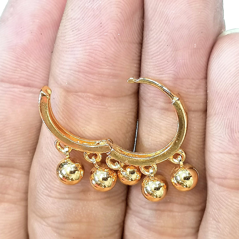Hanging Ball Hoop Earrings (Gold Plated)