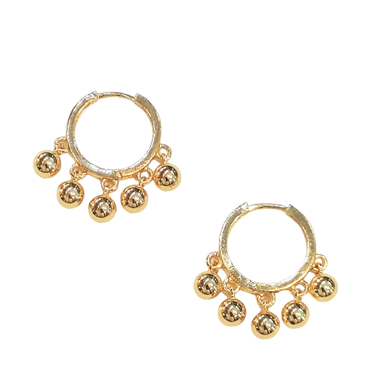 Hanging Ball Hoop Earrings (Gold Plated)