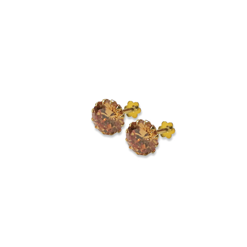 Champagne Stone Stud Earrings (Gold Plated) 3Pairs