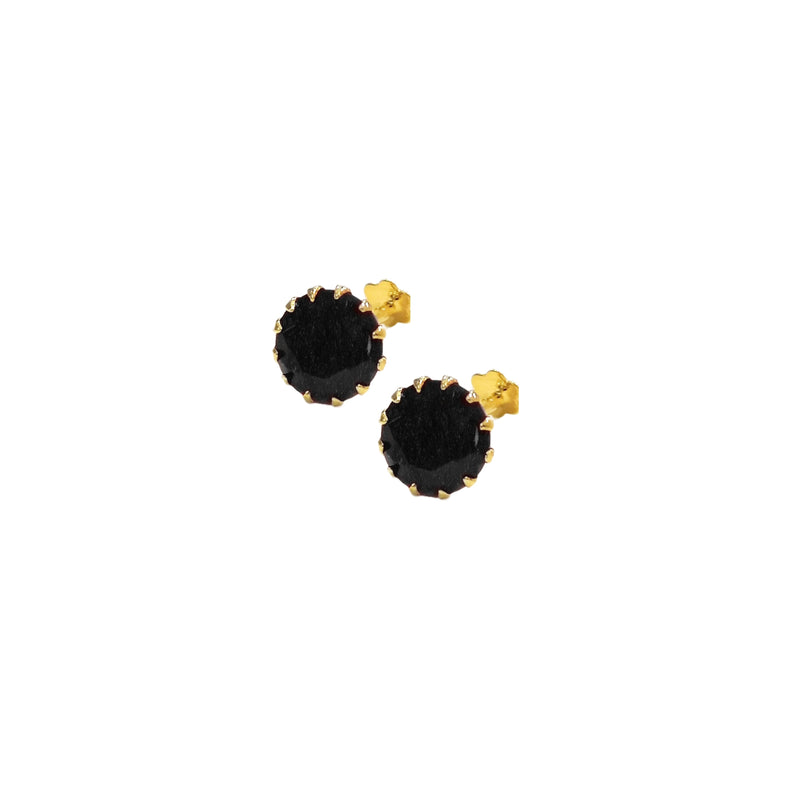 Black Stone Stud Earrings (Gold Plated) 3Pairs