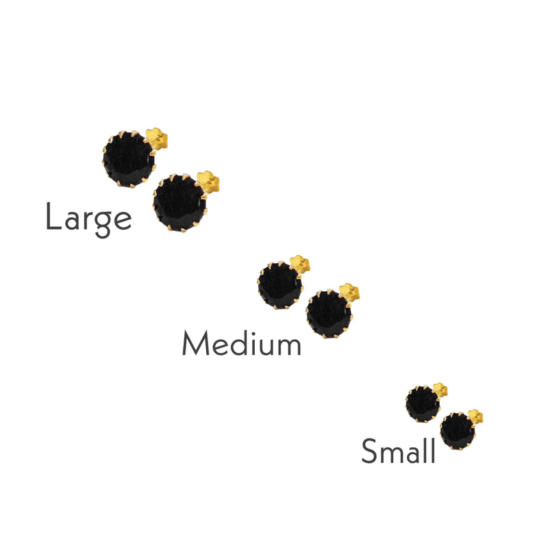Black Stone Stud Earrings (Gold Plated) 3Pairs