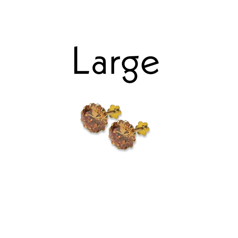 Champagne Stone Stud Earrings (Gold Plated) 3Pairs