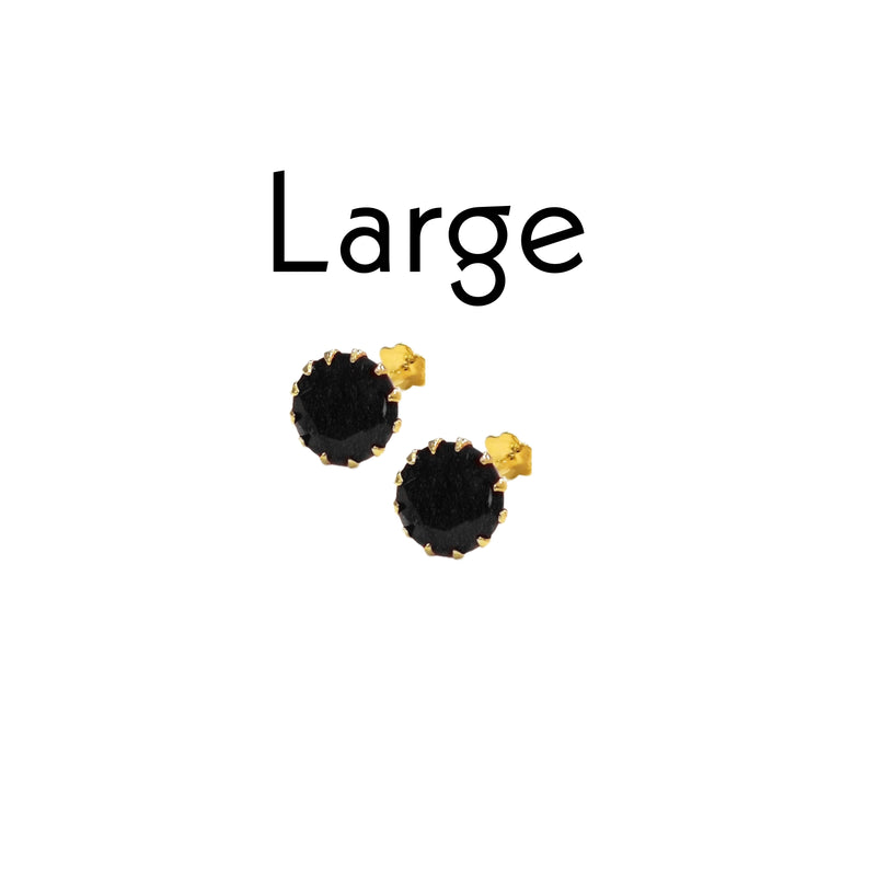 Black Stone Stud Earrings (Gold Plated) 3Pairs