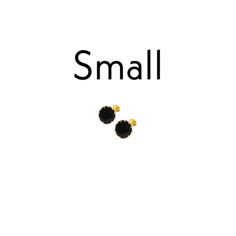 Black Stone Stud Earrings (Gold Plated) 3Pairs