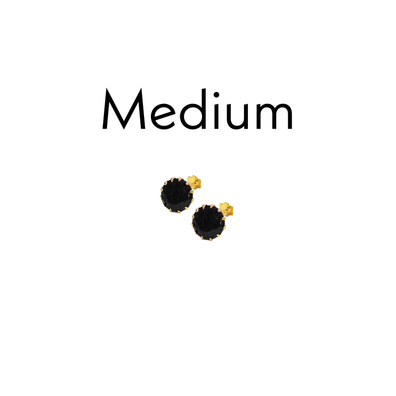 Black Stone Stud Earrings (Gold Plated) 3Pairs