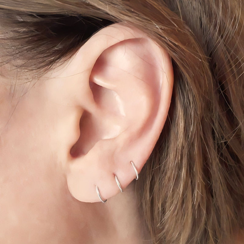 Mini Plain Silver hoop earrings 6mm 8mm 10mm (100% Chandi) 1Pair
