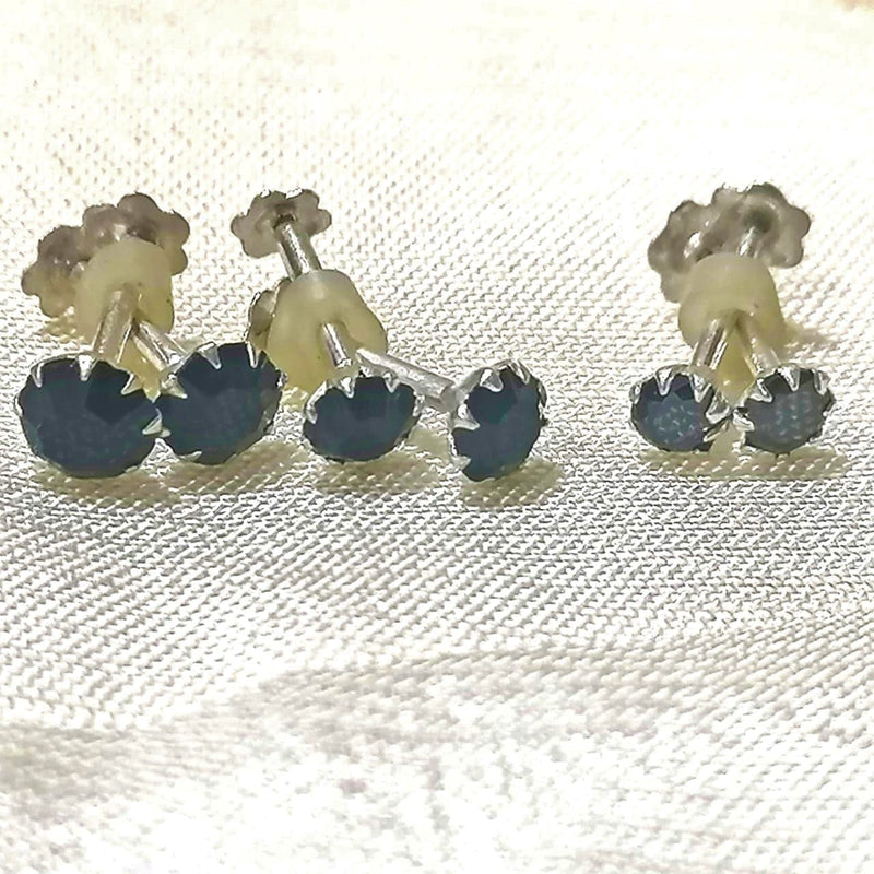 BLACK 3Pairs 100% Chandi Ear Studs/Tops Set