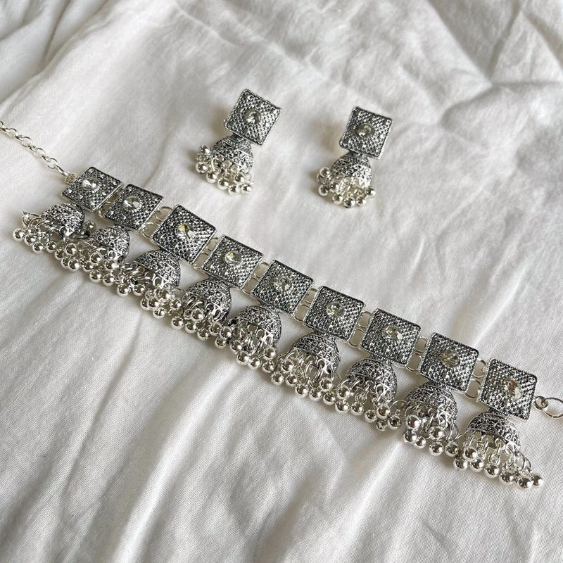 Jhumki Afghani Necklace and Earrings Set - Silver